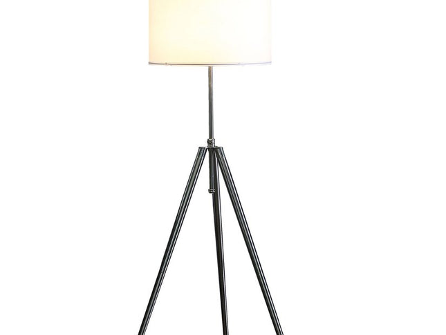 64" Silver Adjustable Tripod Floor Lamp With White Fabric Shade