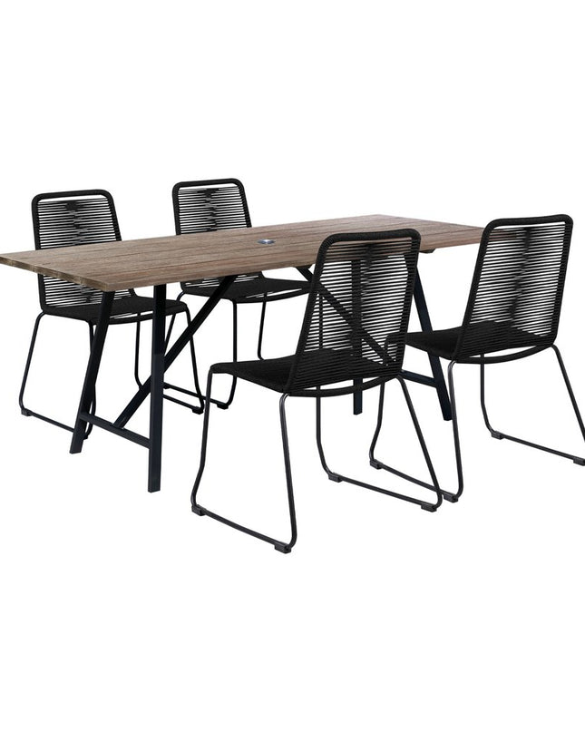 Five Piece Brown and Black Solid Wood Dining Set with Four Chairs