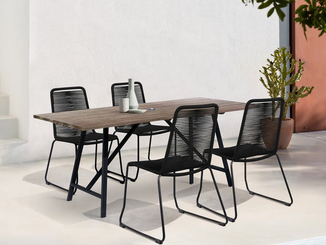 Five Piece Brown and Black Solid Wood Dining Set with Four Chairs