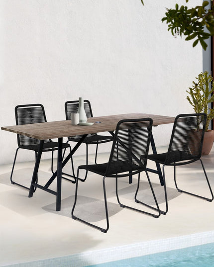 Five Piece Brown and Black Solid Wood Dining Set with Four Chairs