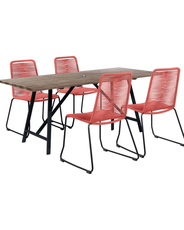 Five Piece Brown and Black Solid Wood Dining Set with Four Chairs