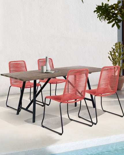 Five Piece Brown and Black Solid Wood Dining Set with Four Chairs