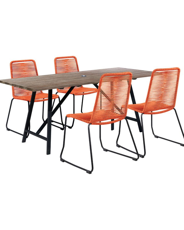 Five Piece Brown and Black Solid Wood Dining Set with Four Chairs