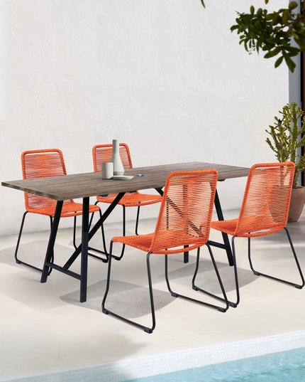 Five Piece Brown and Black Solid Wood Dining Set with Four Chairs