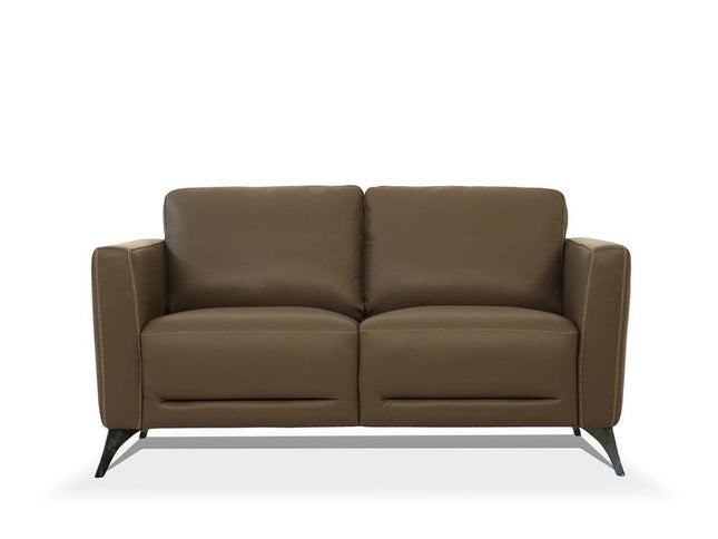 59" Brown And Silver Leather Loveseat
