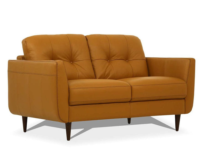 59" Camel And Brown Leather Loveseat