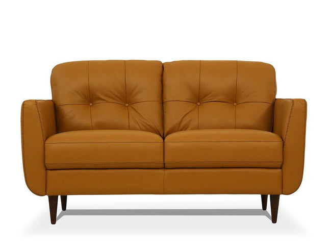 59" Camel And Brown Leather Loveseat