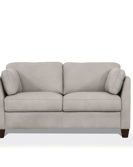59" Off White And Brown Leather Loveseat