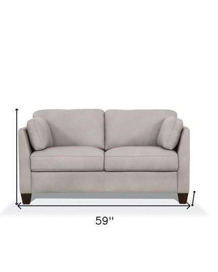 59" Off White And Brown Leather Loveseat