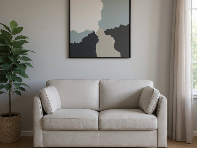 59" Off White And Brown Leather Loveseat