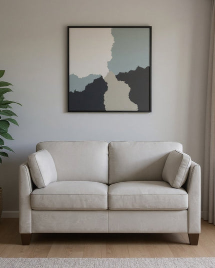 59" Off White And Brown Leather Loveseat