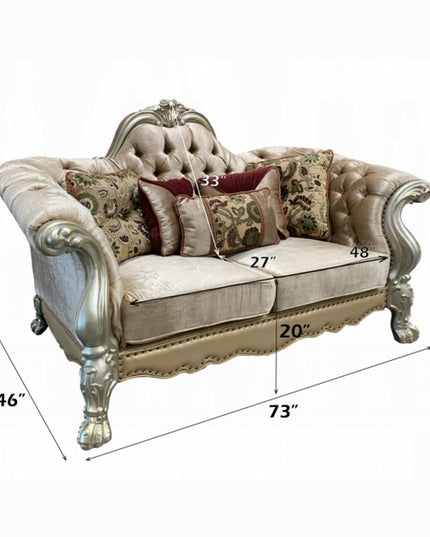 73" Bone Velvet Loveseat and Toss Pillows
