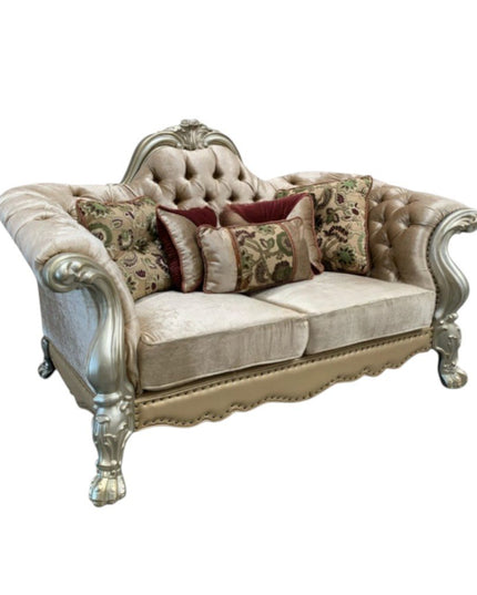 73" Bone Velvet Loveseat and Toss Pillows