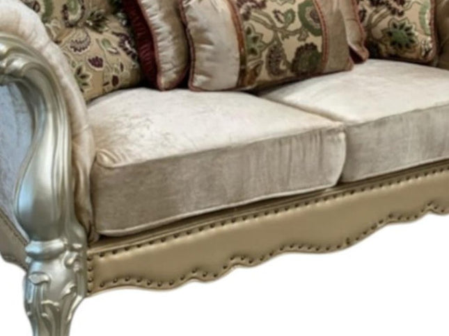 73" Bone Velvet Loveseat and Toss Pillows