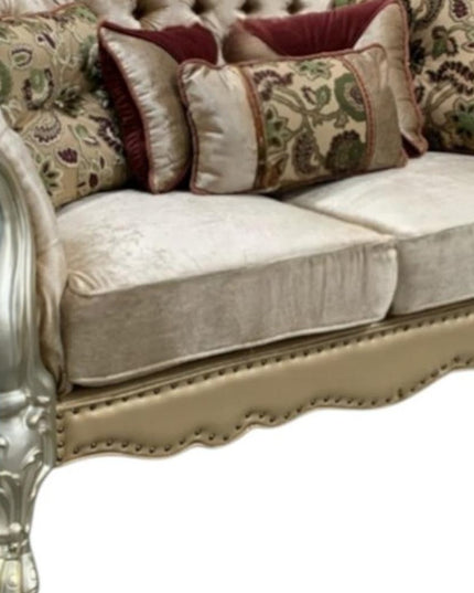 73" Bone Velvet Loveseat and Toss Pillows