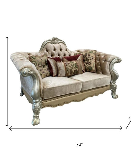 73" Bone Velvet Loveseat and Toss Pillows