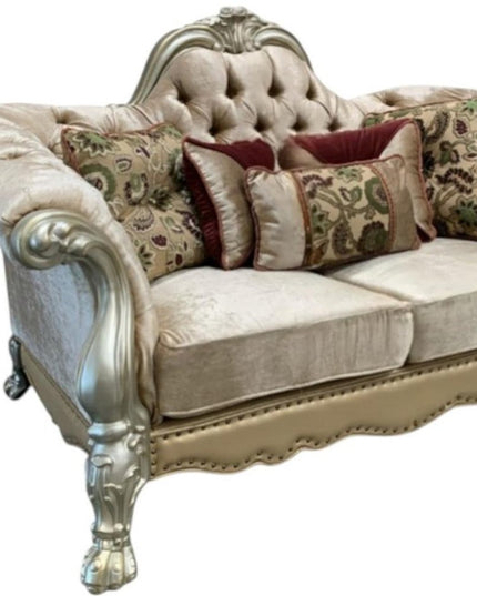 73" Bone Velvet Loveseat and Toss Pillows
