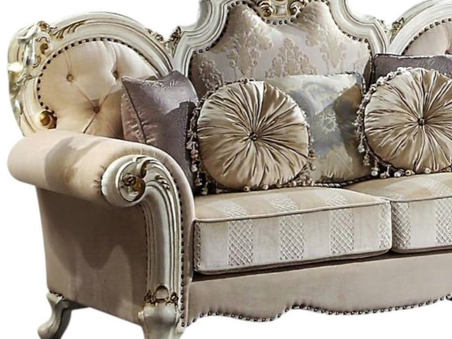 70" Gold And Pearl Velvet Loveseat and Toss Pillows