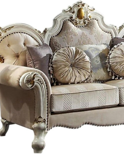 70" Gold And Pearl Velvet Loveseat and Toss Pillows