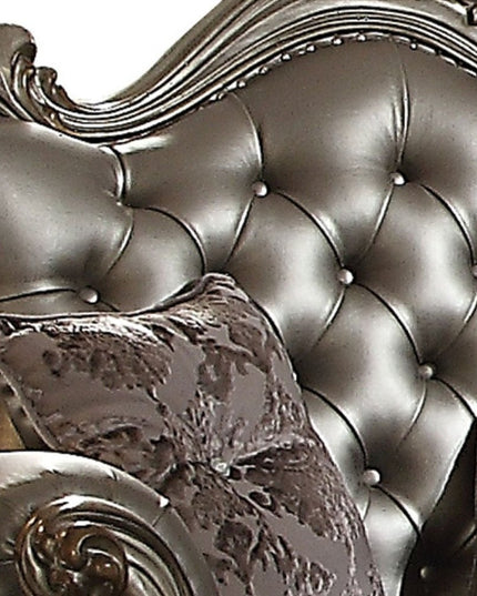 70" Silver And Platinum Faux Leather Loveseat and Toss Pillows