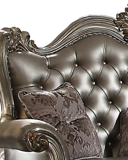 70" Silver And Platinum Faux Leather Loveseat and Toss Pillows