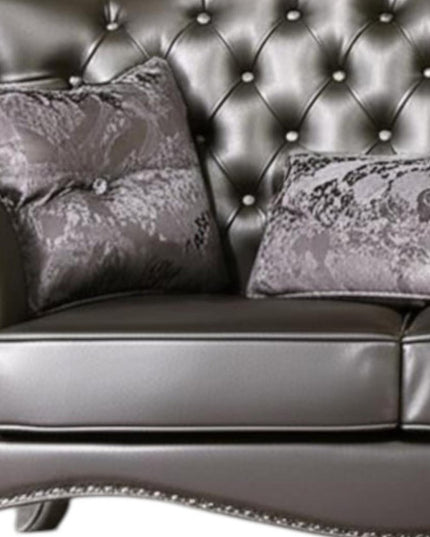 70" Silver And Platinum Faux Leather Loveseat and Toss Pillows