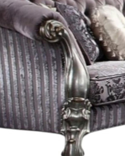 76" Purple And Platinum Velvet Loveseat and Toss Pillows