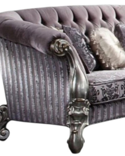 76" Purple And Platinum Velvet Loveseat and Toss Pillows