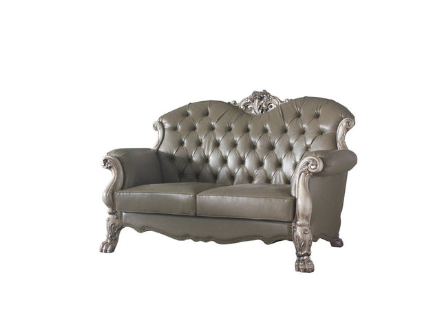71" Bone Faux Leather Loveseat and Toss Pillows