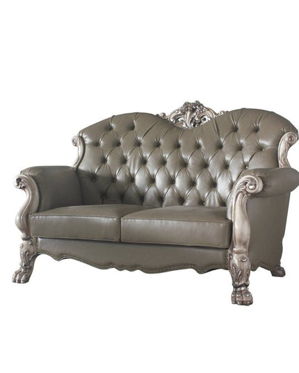 71" Bone Faux Leather Loveseat and Toss Pillows