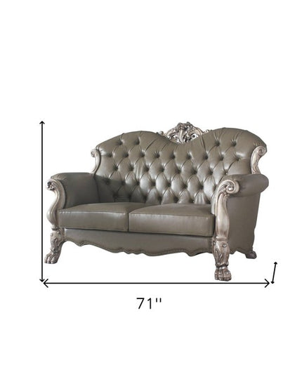 71" Bone Faux Leather Loveseat and Toss Pillows