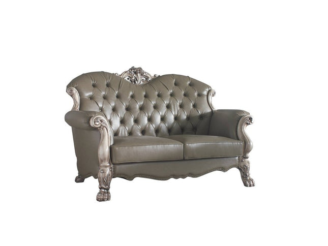 71" Bone Faux Leather Loveseat and Toss Pillows
