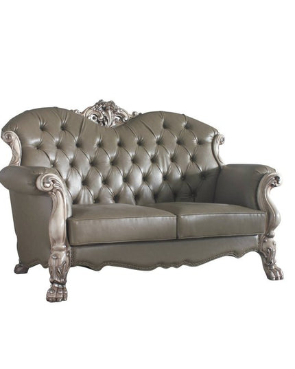 71" Bone Faux Leather Loveseat and Toss Pillows