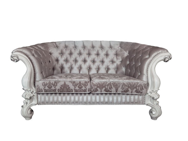 76" Ivory And Off White Velvet Loveseat and Toss Pillows