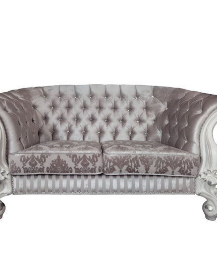 76" Ivory And Off White Velvet Loveseat and Toss Pillows