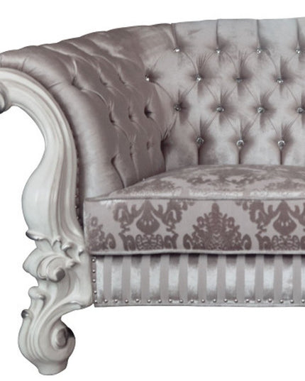 76" Ivory And Off White Velvet Loveseat and Toss Pillows