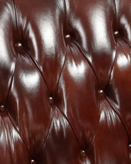 69" Brown And Walnut Top Grain Leather Curved Loveseat and Toss Pillows