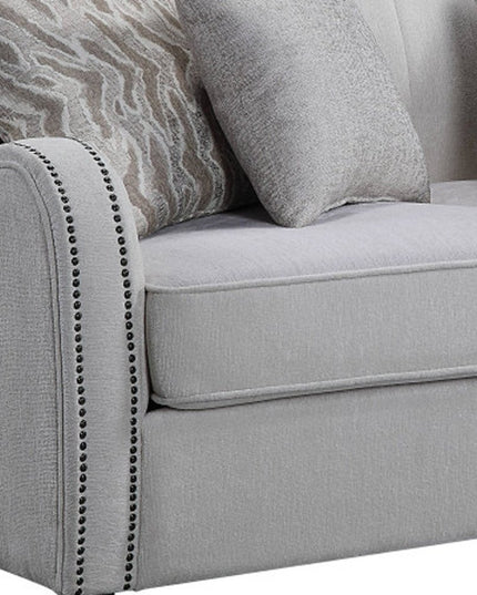 63" Beige And Black Linen Curved Loveseat and Toss Pillows