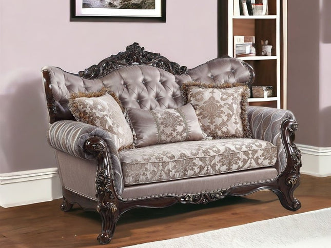 70" Pink And Brown Loveseat and Toss Pillows