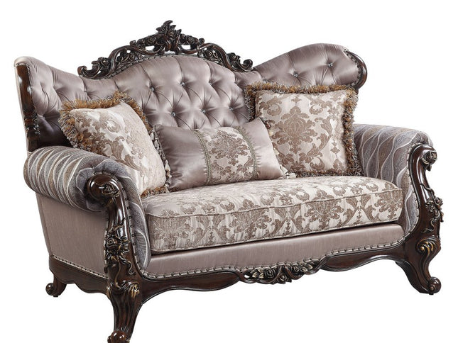 70" Pink And Brown Loveseat and Toss Pillows