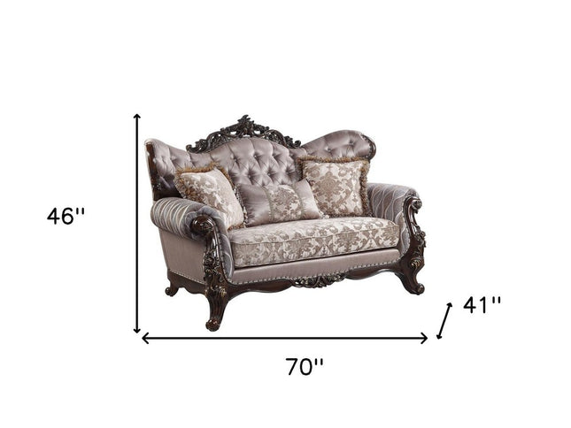 70" Pink And Brown Loveseat and Toss Pillows