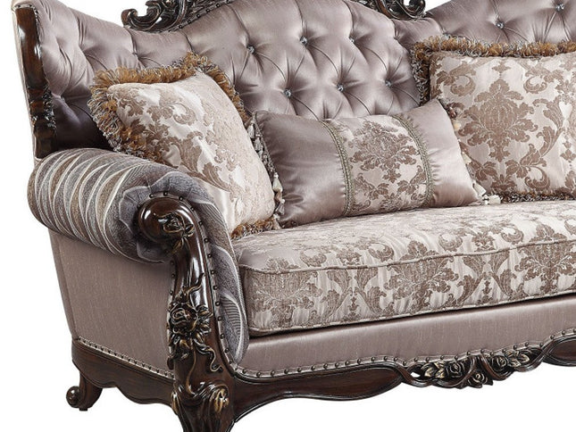 70" Pink And Brown Loveseat and Toss Pillows