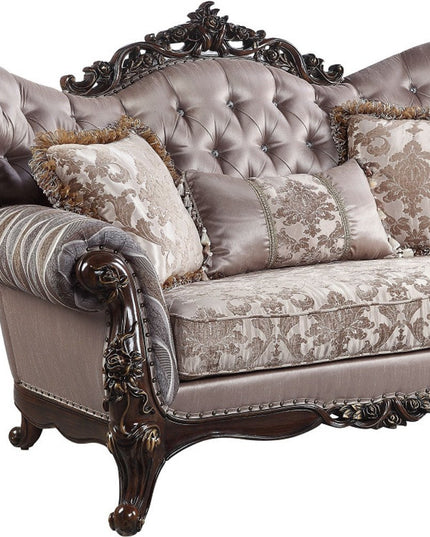 70" Pink And Brown Loveseat and Toss Pillows