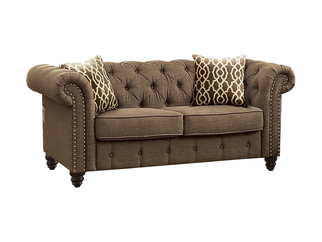67" Brown And Dark Brown Linen Loveseat
