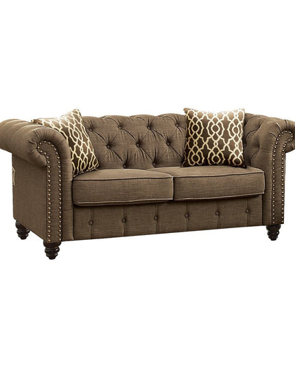 67" Brown And Dark Brown Linen Loveseat