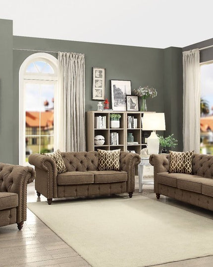 67" Brown And Dark Brown Linen Loveseat