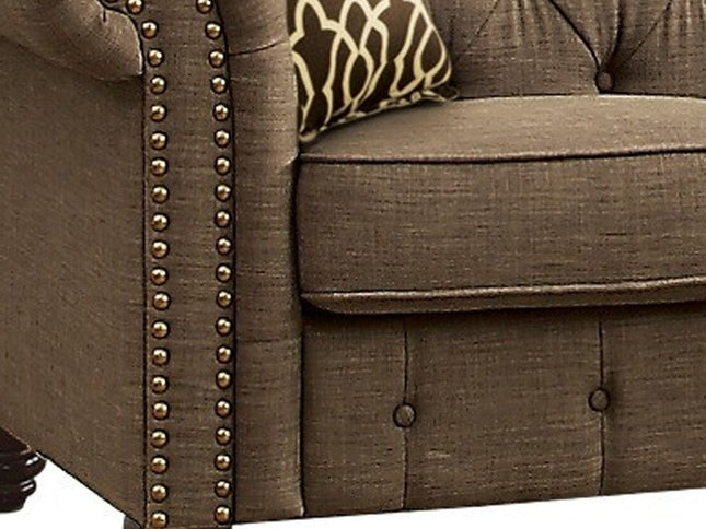 67" Brown And Dark Brown Linen Loveseat