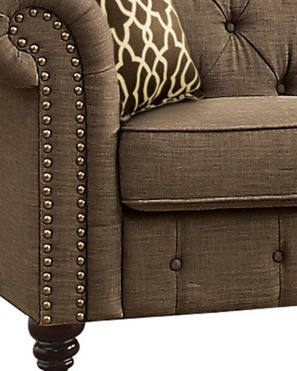 67" Brown And Dark Brown Linen Loveseat
