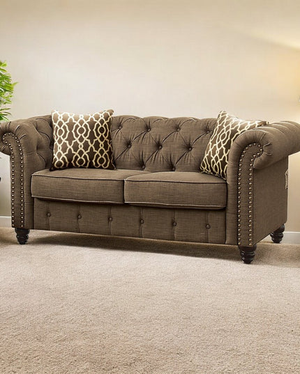 67" Brown And Dark Brown Linen Loveseat