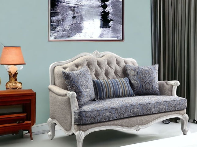 64" Beige 100% Linen And White Love Seat